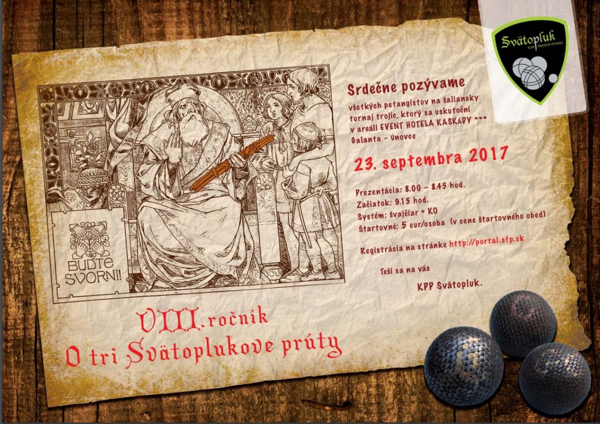 Pozvánka na petangový turnaj: O tri Svätoplukove prúty dňa 23. septembra 2017